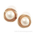 Imitation pearl stud earrings, made of alloy and pearl, nickel-free, gold plating